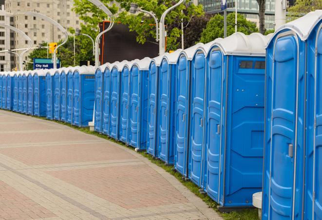 Seasonal porta potty units set up at a Warrensburg, Missouri venue