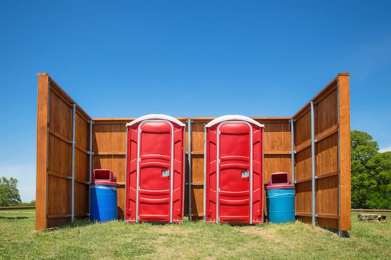 Short-term porta potty units staged for delivery in Warrensburg, Missouri